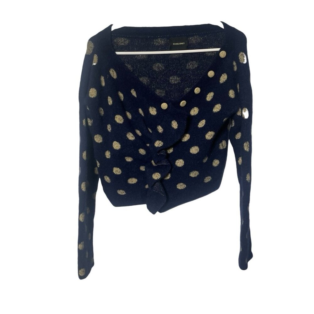 Rachel Comey Ruffle Alpaca Crop Sweater Women’s M Navy Blue Polka Dot